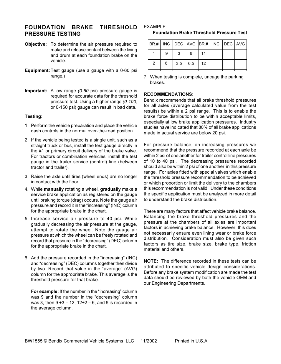 Bendix Commercial Vehicle Systems AIR PRESSURE BALANCE PRESSURE TESTS User Manual | Page 4 / 4