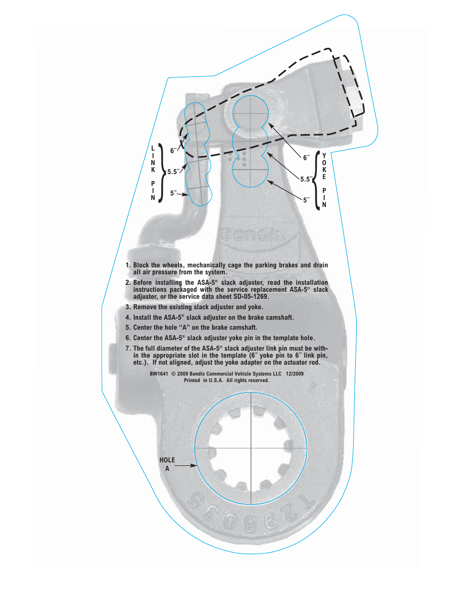 Bendix, Asa-5, Slack adjuster template | Bendix Commercial Vehicle Systems ASA-5 TEMPLATE User Manual | Page 2 / 2