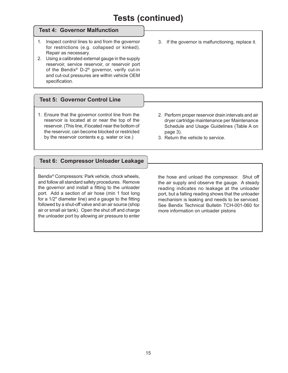 Tests (continued) | Bendix Commercial Vehicle Systems TROUBLE SHOOTING COMPRESSOR User Manual | Page 15 / 20
