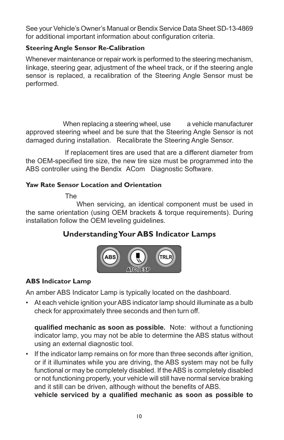 Understanding your abs indicator lamps | Bendix Commercial Vehicle Systems ABS OPERATORS MANUAL ESP 4/11 User Manual | Page 10 / 12