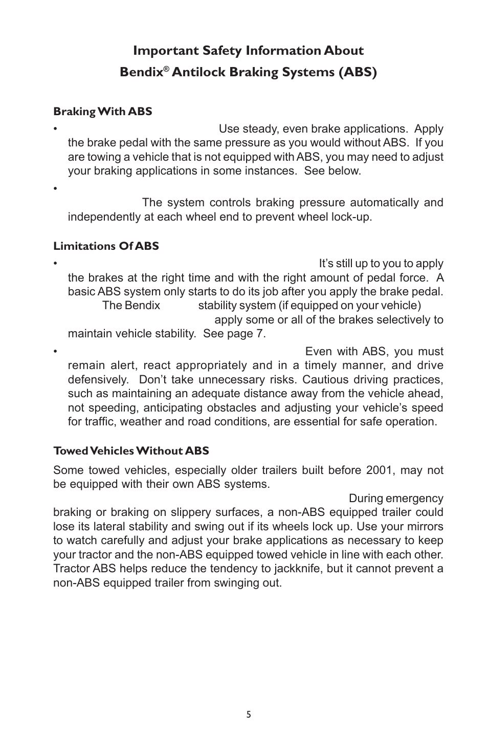 Important safety information about bendix, Antilock braking systems (abs) | Bendix Commercial Vehicle Systems ABS OPERATORS MANUAL ESP 4/11 User Manual | Page 5 / 12