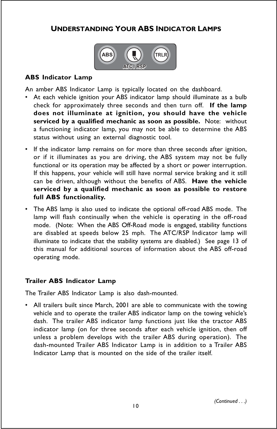 Abs i | Bendix Commercial Vehicle Systems ABS OPERATORS MANUAL User Manual | Page 10 / 12