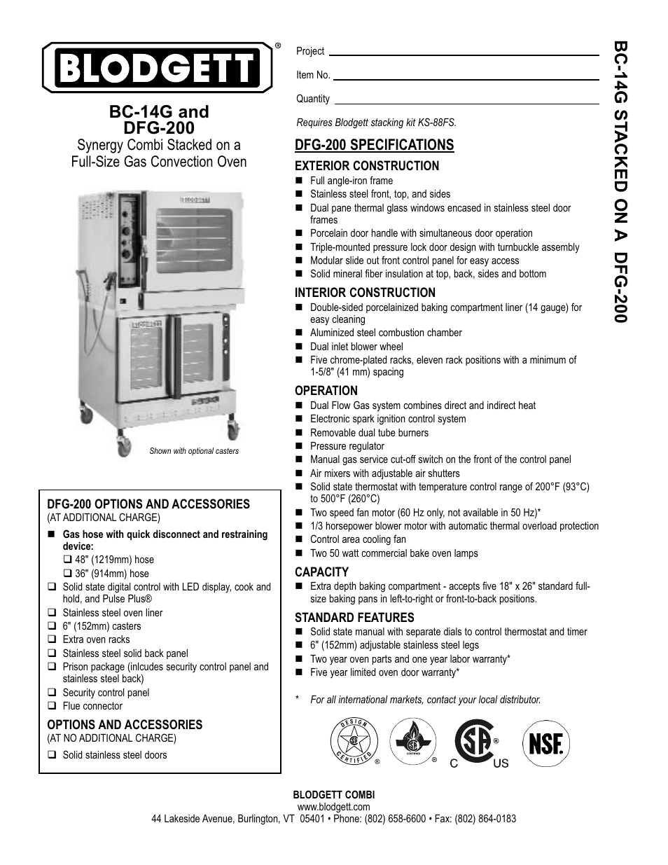 Blodgett DFG-200 User Manual | 3 pages