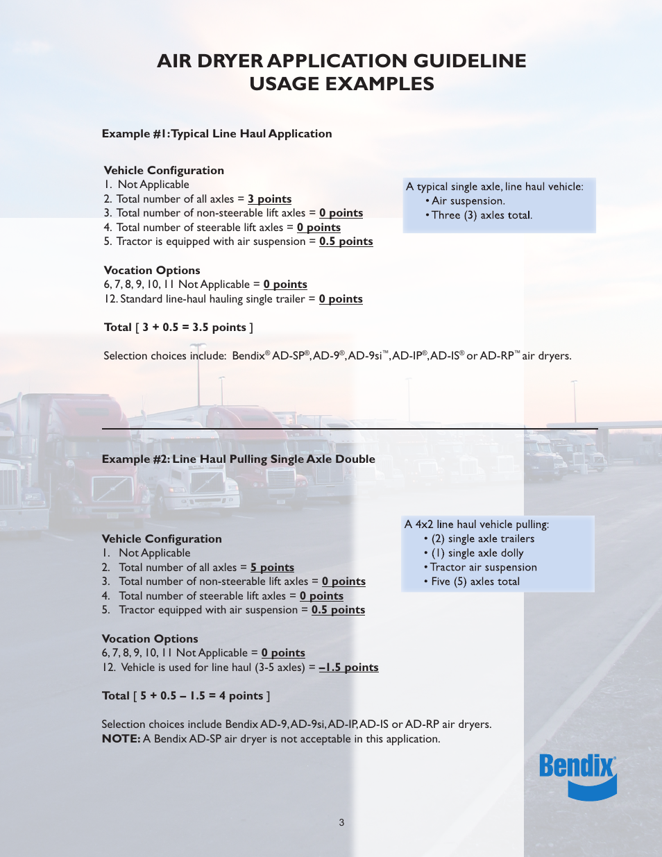 Air dryer application guideline usage examples | Bendix Commercial Vehicle Systems AIR DRYER User Manual | Page 3 / 4