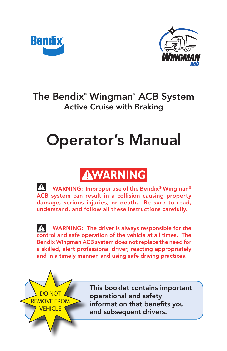 Bendix Commercial Vehicle Systems WINGMAN ACB User Manual | 28 pages