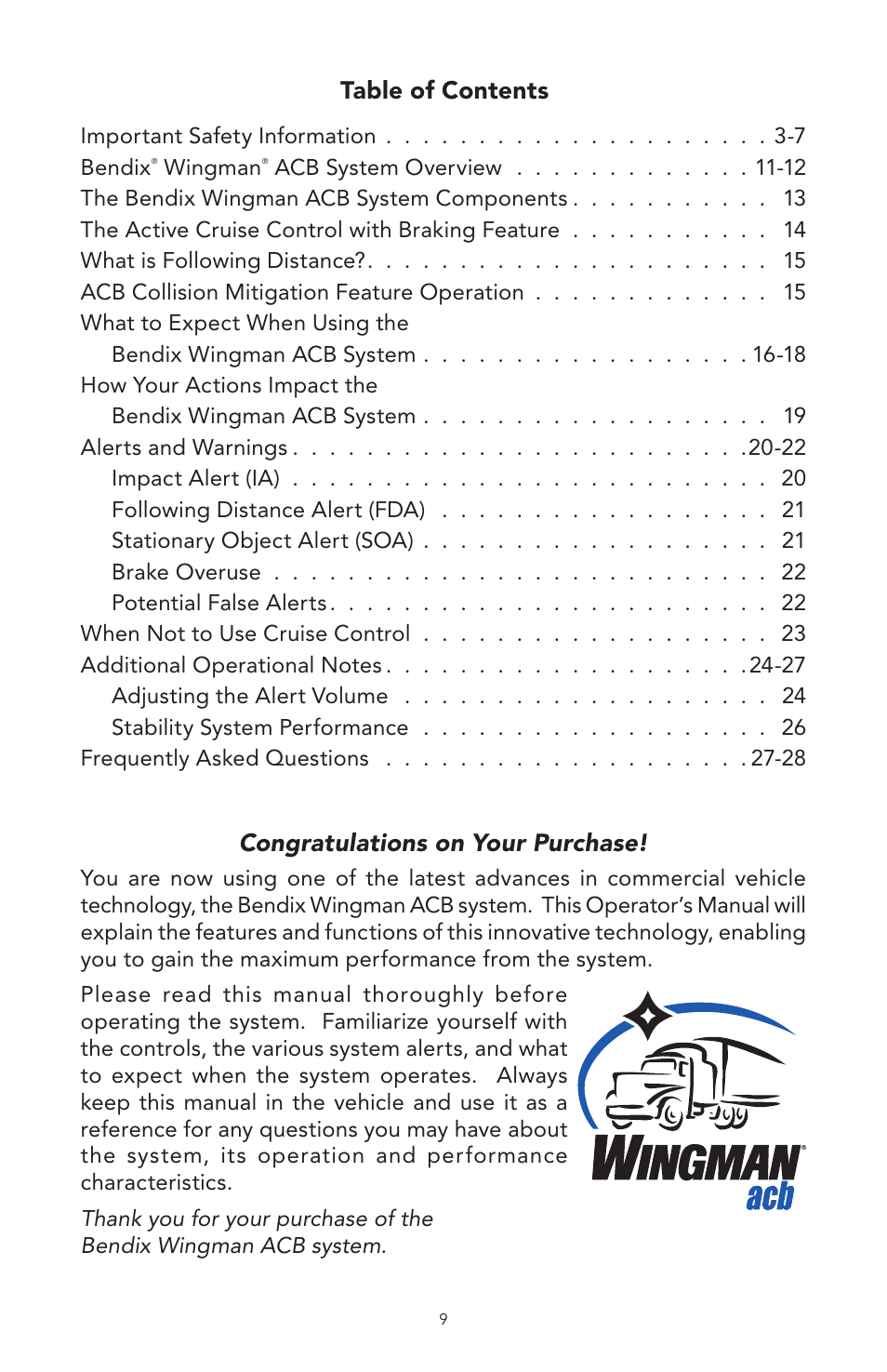 Bendix Commercial Vehicle Systems WINGMAN ACB User Manual | Page 9 / 28