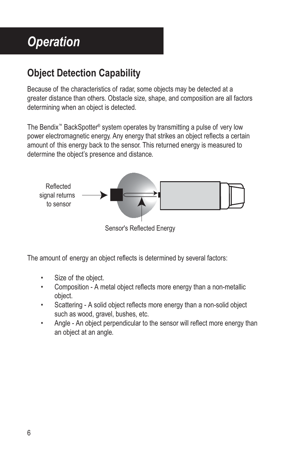 Operation, Object detection capability | Bendix Commercial Vehicle Systems BACKSPOTTER User Manual | Page 10 / 25