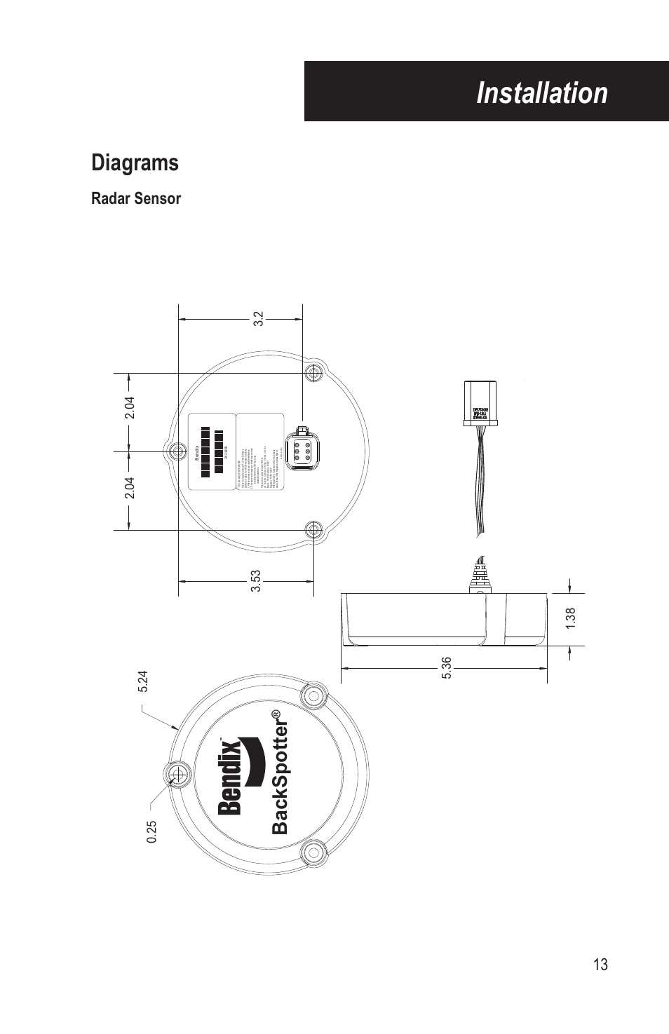 Installation, Diagrams, Backspotter | Radar sensor | Bendix Commercial Vehicle Systems BACKSPOTTER User Manual | Page 17 / 25