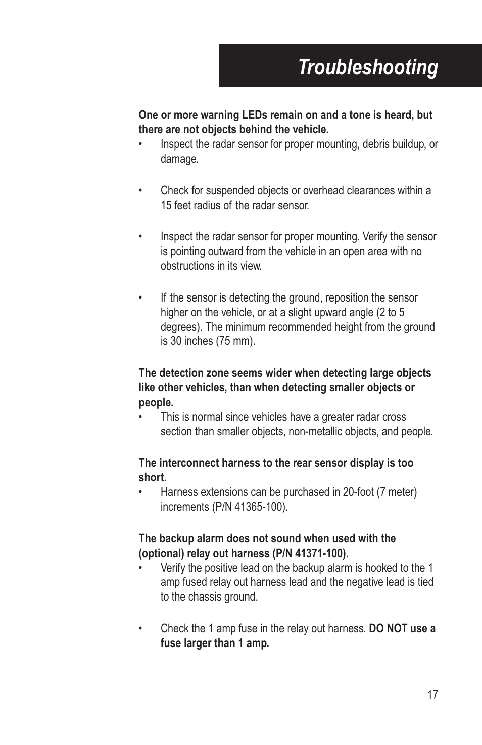 Troubleshooting | Bendix Commercial Vehicle Systems BACKSPOTTER User Manual | Page 21 / 25