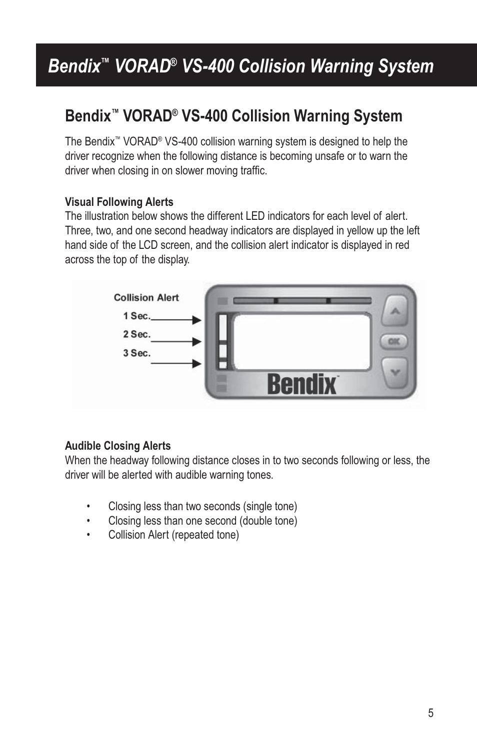 Bendix, Vorad, Vs-400 collision warning system | Bendix Commercial Vehicle Systems VORAD DRIVER User Manual | Page 10 / 30