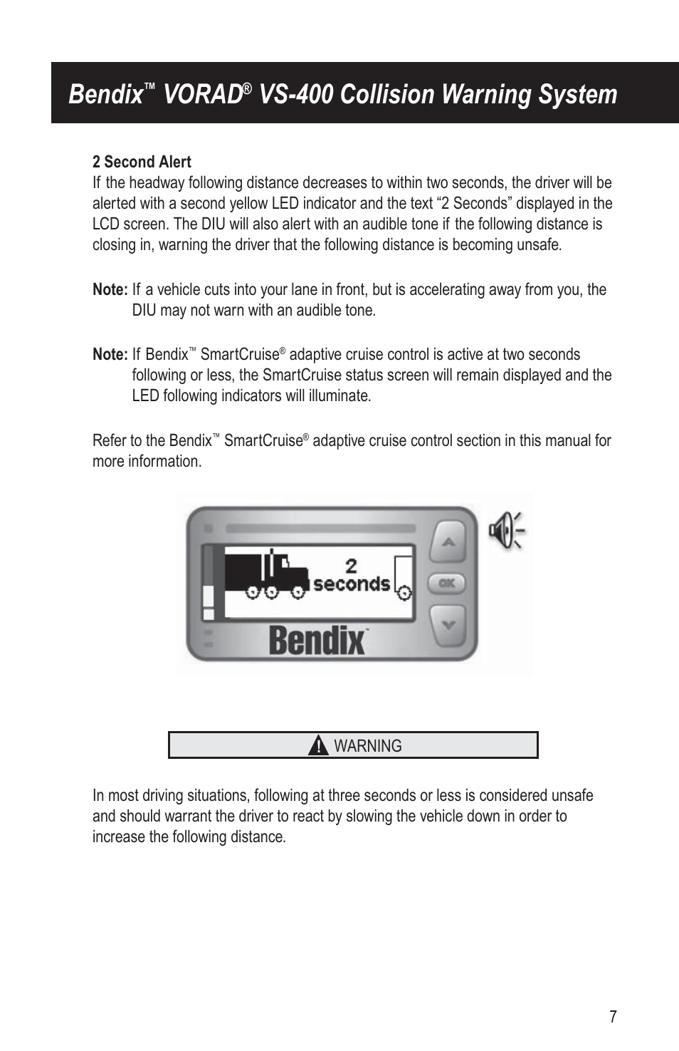 Bendix, Vorad, Vs-400 collision warning system | Bendix Commercial Vehicle Systems VORAD DRIVER User Manual | Page 12 / 30