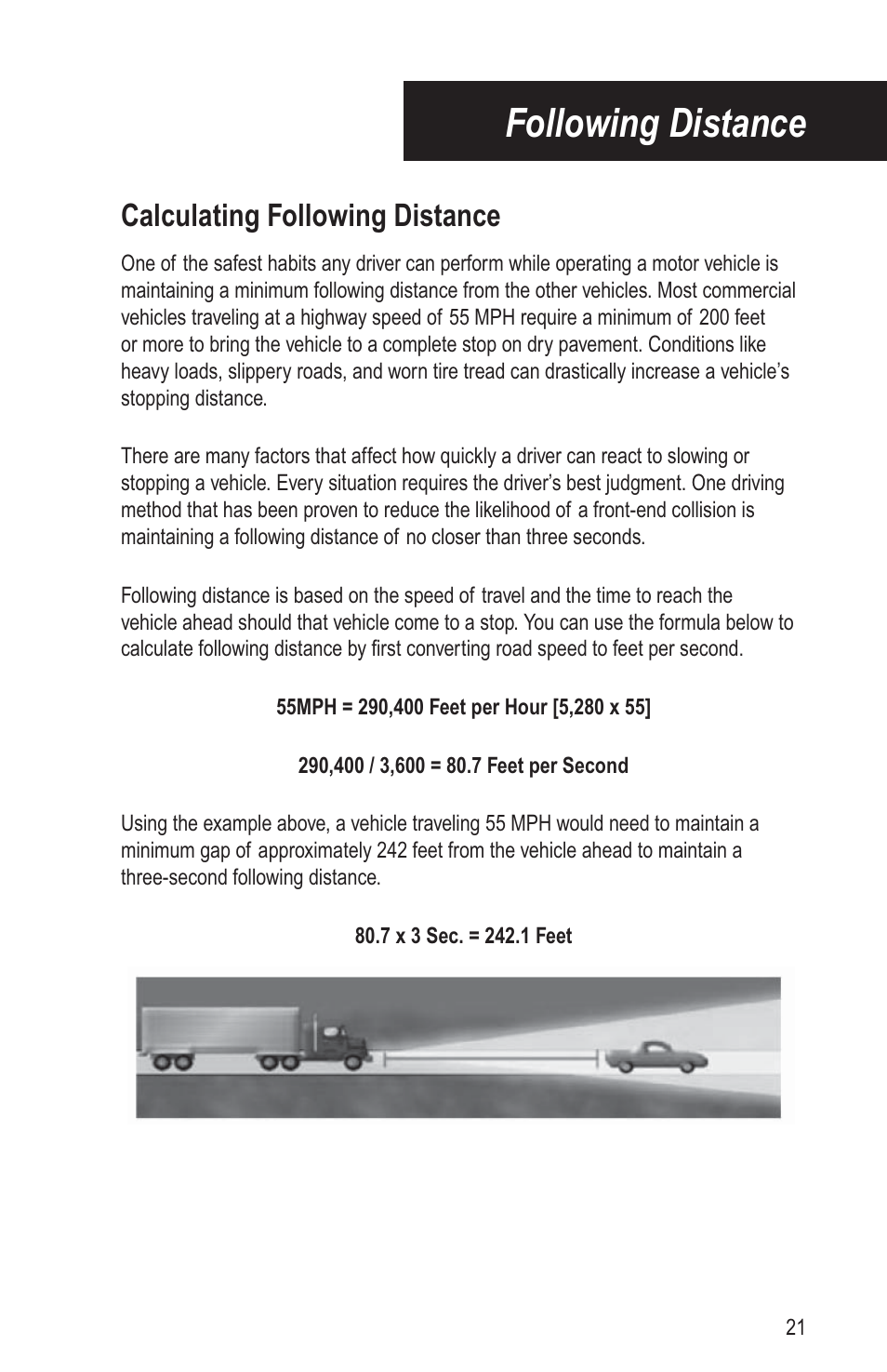 Following distance, Calculating following distance | Bendix Commercial Vehicle Systems VORAD DRIVER User Manual | Page 26 / 30