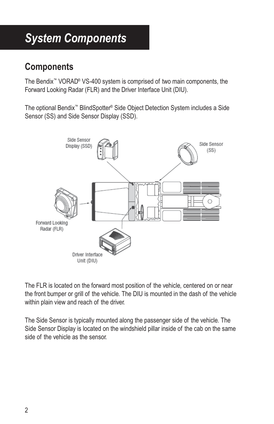 System components, Components | Bendix Commercial Vehicle Systems VORAD DRIVER User Manual | Page 7 / 30