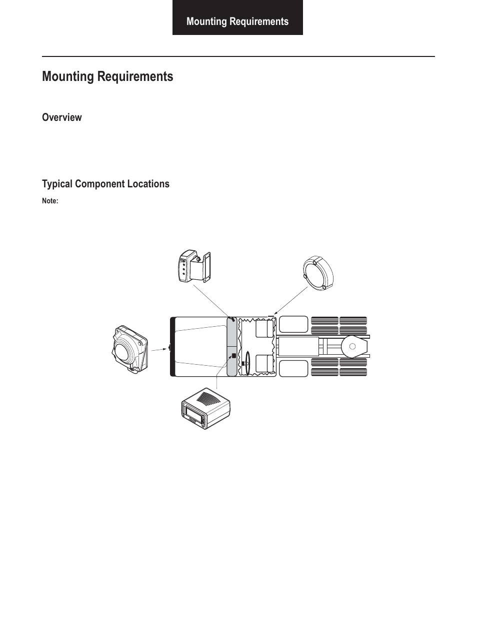 Mounting requirements, Overview, Typical component locations | Bendix Commercial Vehicle Systems VORAD VS-400 SYSTEM INSTALL GUIDE User Manual | Page 11 / 49