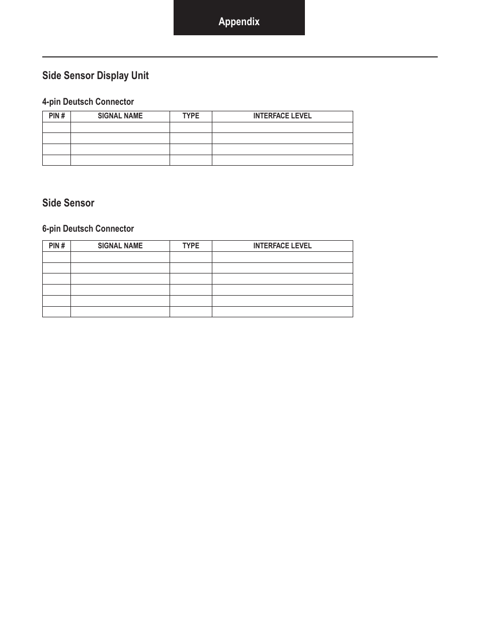 Appendix side sensor display unit, Side sensor | Bendix Commercial Vehicle Systems VORAD VS-400 SYSTEM INSTALL GUIDE User Manual | Page 47 / 49