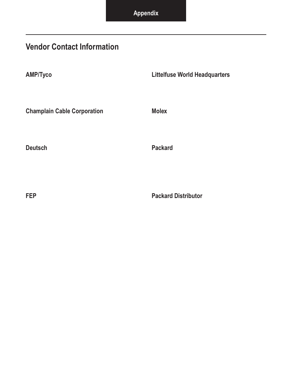 Vendor contact information | Bendix Commercial Vehicle Systems VORAD VS-400 SYSTEM INSTALL GUIDE User Manual | Page 48 / 49