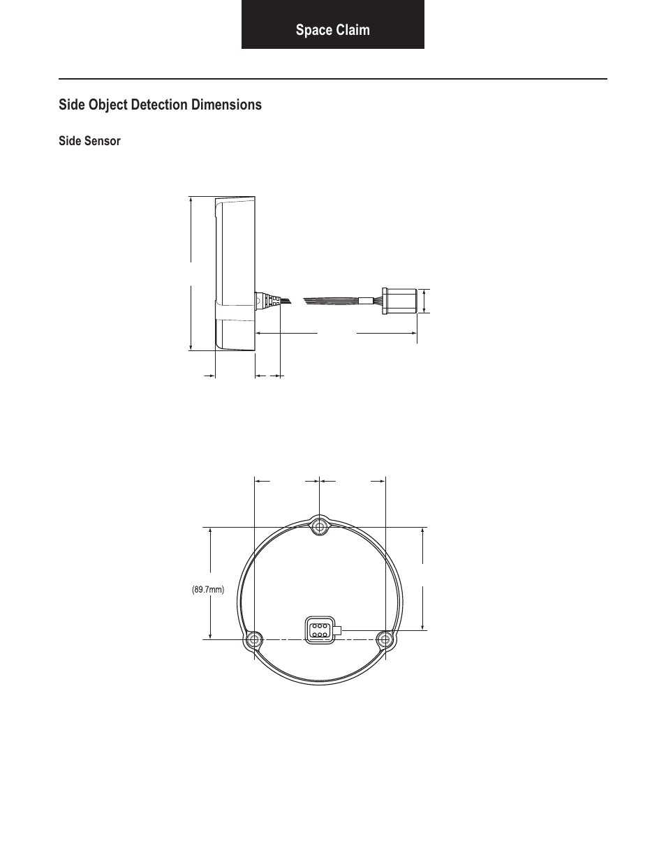 Space claim side object detection dimensions, Side sensor | Bendix Commercial Vehicle Systems VORAD VS-400 SYSTEM INSTALL GUIDE User Manual | Page 8 / 49