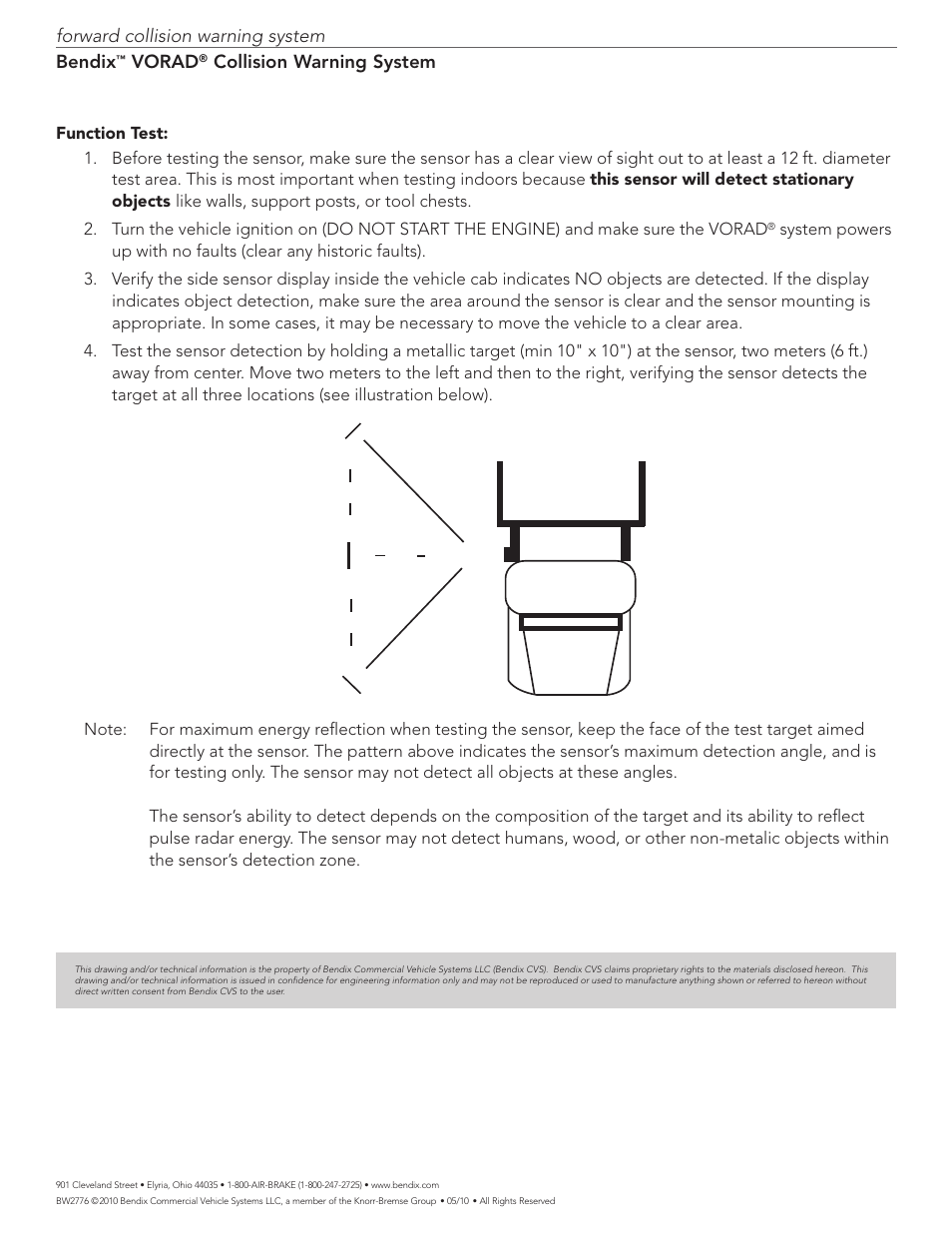 Bendix Commercial Vehicle Systems VORAD SIDE SENSOR INSTALLATION NOTE User Manual | Page 2 / 2