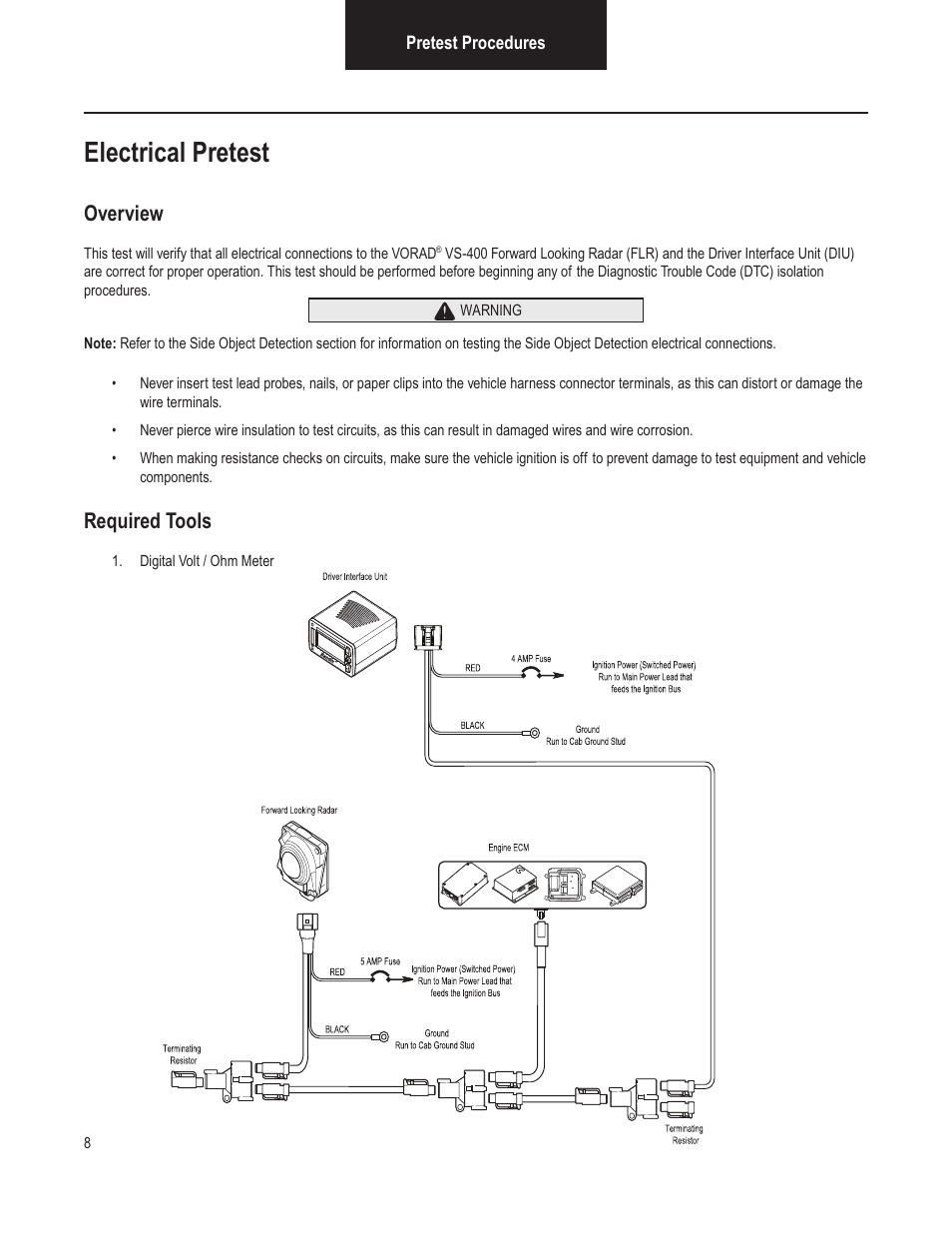 Electrical pretest, Overview, Required tools | Bendix Commercial Vehicle Systems VORAD VS-400 INSTALLATION NOTES User Manual | Page 10 / 54