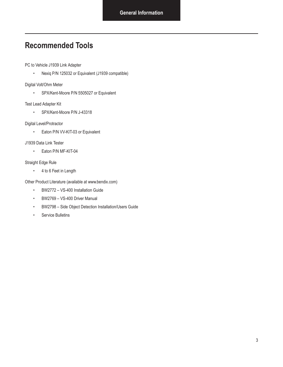Recommended tools | Bendix Commercial Vehicle Systems VORAD VS-400 INSTALLATION NOTES User Manual | Page 5 / 54