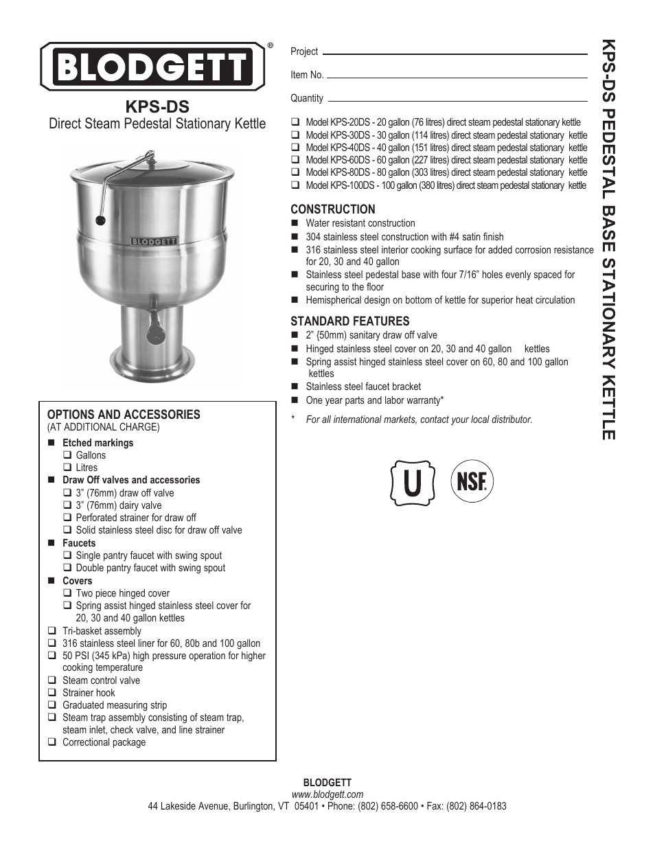 Blodgett KPS-DS User Manual | 2 pages