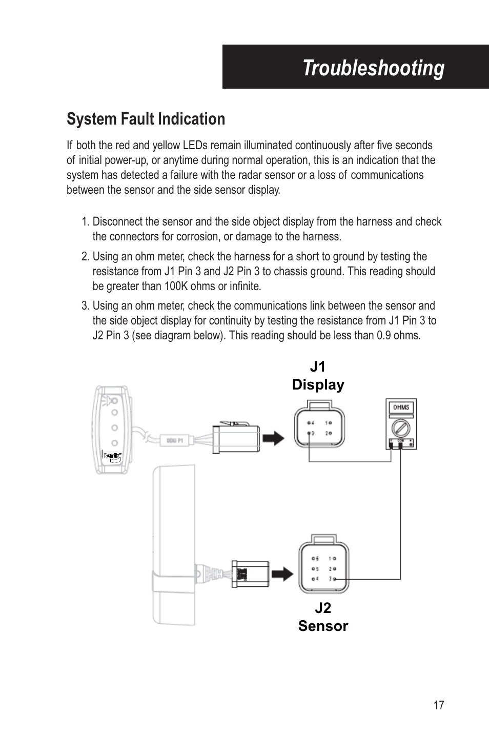 Troubleshooting, System fault indication | Bendix Commercial Vehicle Systems BLINDSPOTTER INSTALLATION GUIDE User Manual | Page 19 / 30