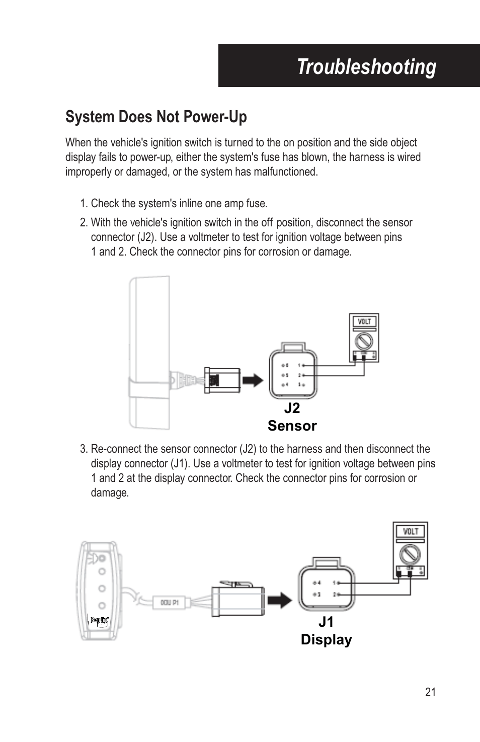 Troubleshooting, System does not power-up | Bendix Commercial Vehicle Systems BLINDSPOTTER INSTALLATION GUIDE User Manual | Page 23 / 30