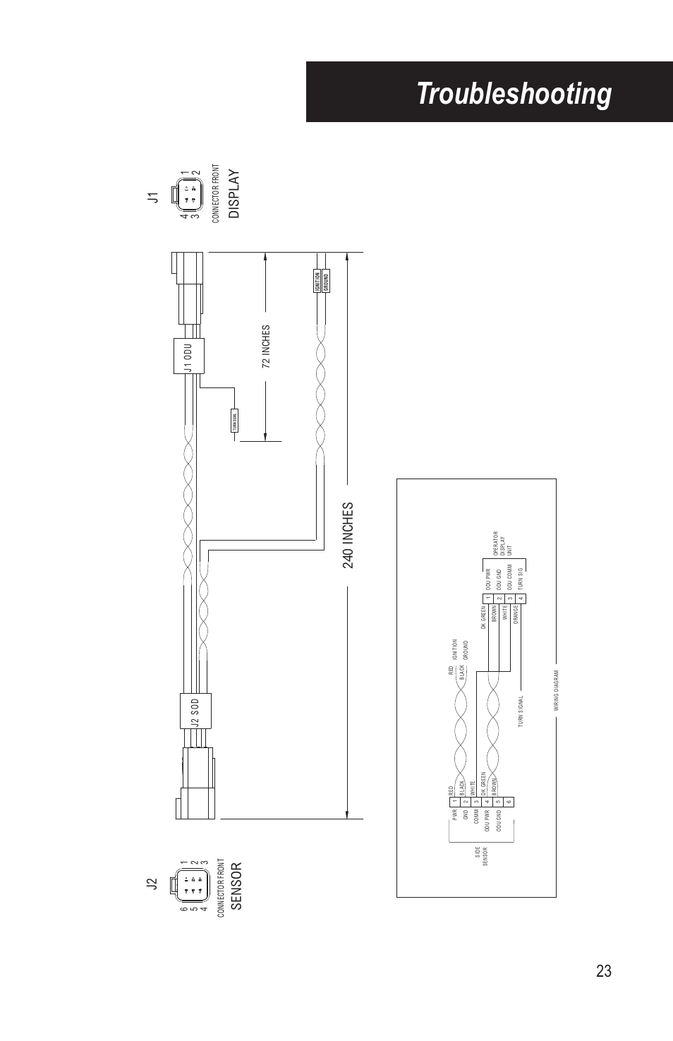 Troubleshooting, J2 j1, Display sensor | 240 inches | Bendix Commercial Vehicle Systems BLINDSPOTTER INSTALLATION GUIDE User Manual | Page 25 / 30