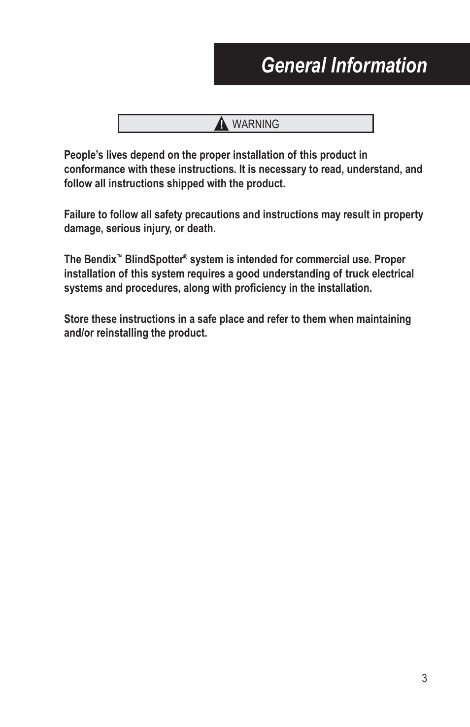 General information | Bendix Commercial Vehicle Systems BLINDSPOTTER INSTALLATION GUIDE User Manual | Page 5 / 30