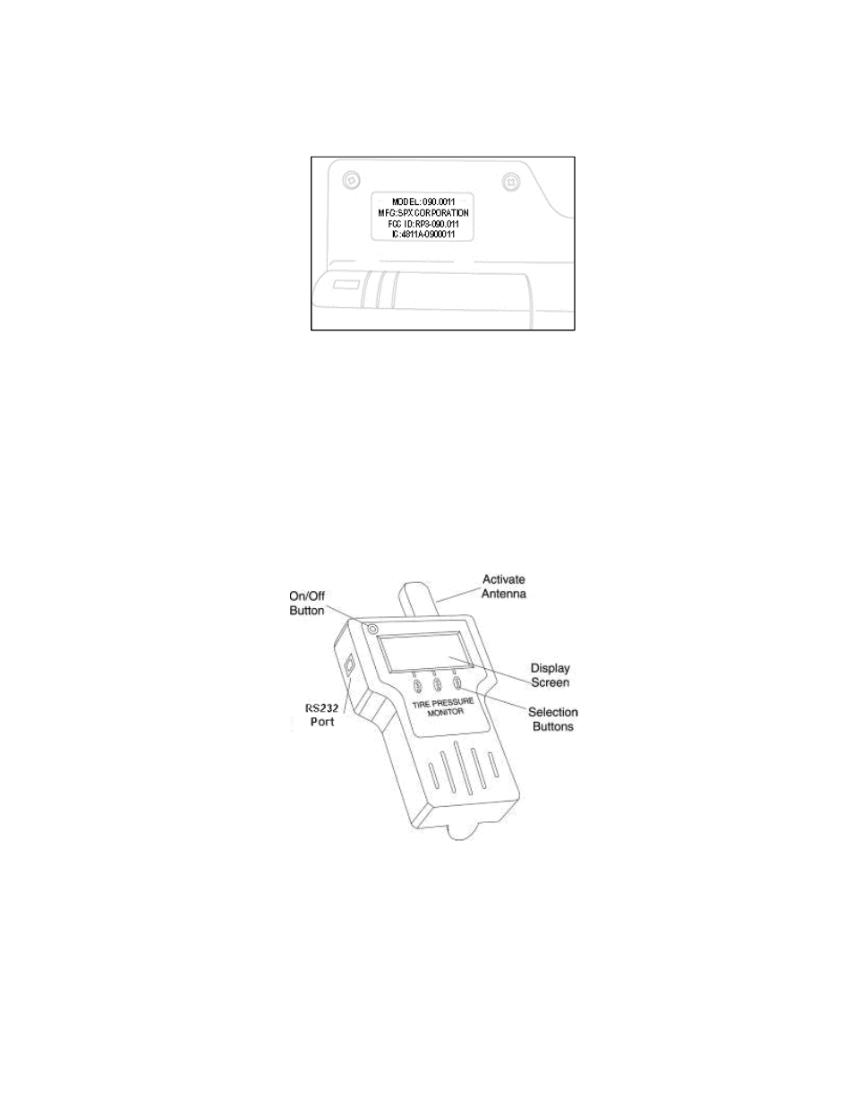 Fcc compliance label, User interface illustration | Bendix Commercial Vehicle Systems SMARTIRE TPMS HAND TOOL MANUAL User Manual | Page 4 / 25