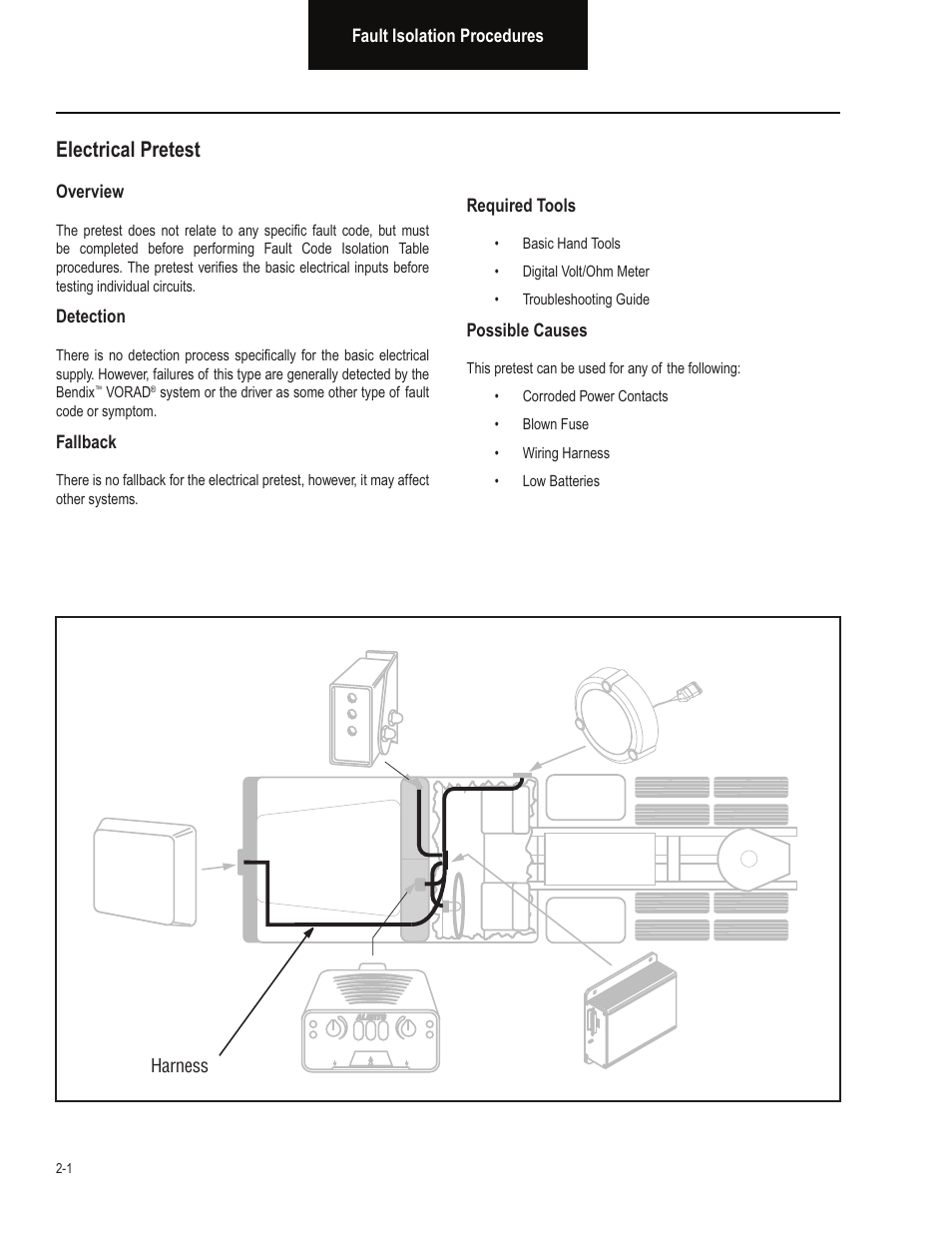 Electrical pretest | Bendix Commercial Vehicle Systems VORAD EVT-300 TROUBLESHOOTING User Manual | Page 12 / 114