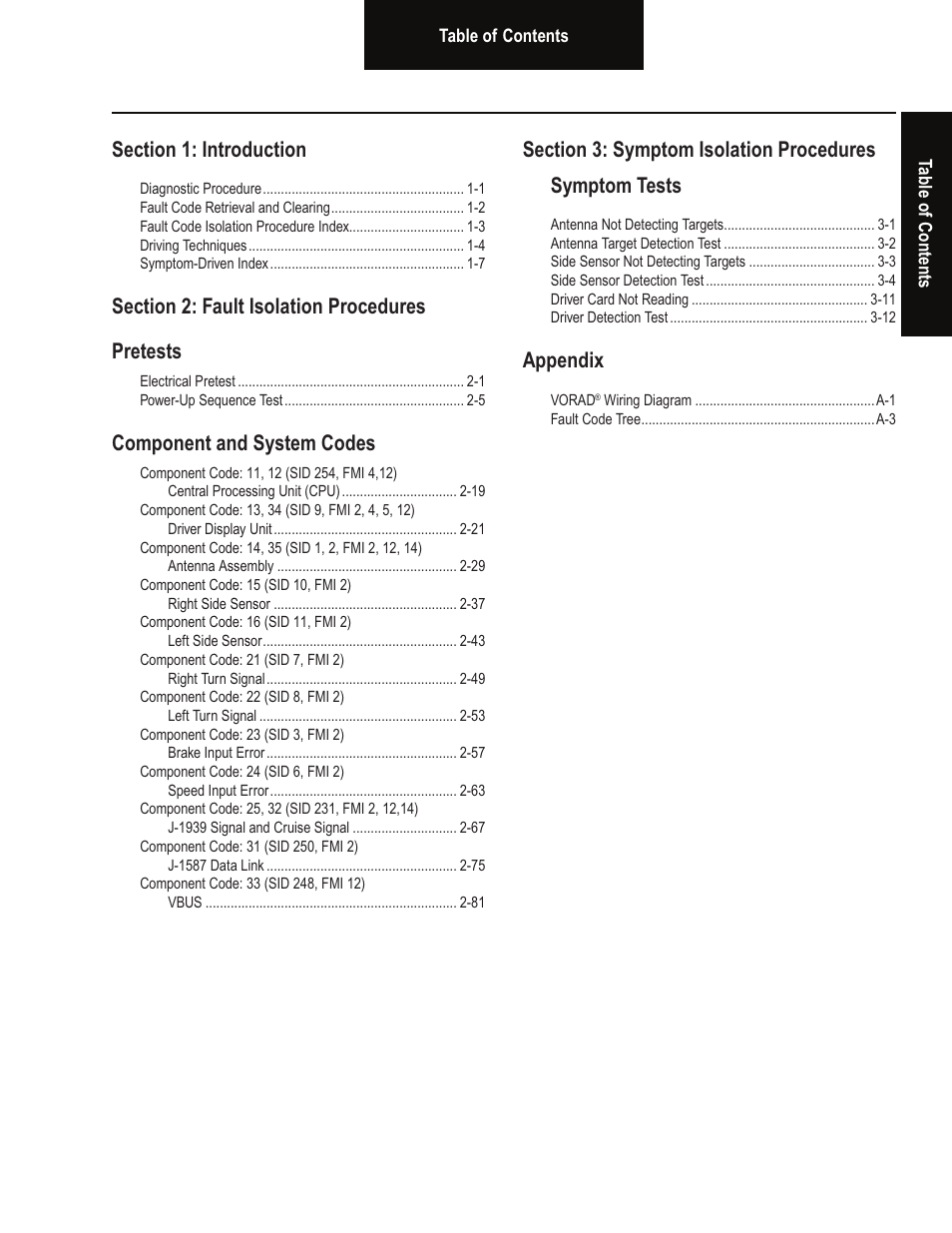 Component and system codes, Appendix | Bendix Commercial Vehicle Systems VORAD EVT-300 TROUBLESHOOTING User Manual | Page 3 / 114