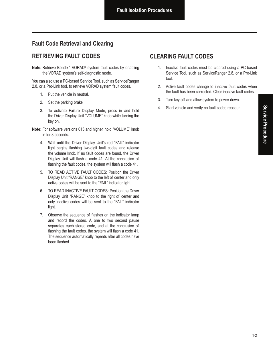 Clearing fault codes | Bendix Commercial Vehicle Systems VORAD EVT-300 TROUBLESHOOTING User Manual | Page 5 / 114