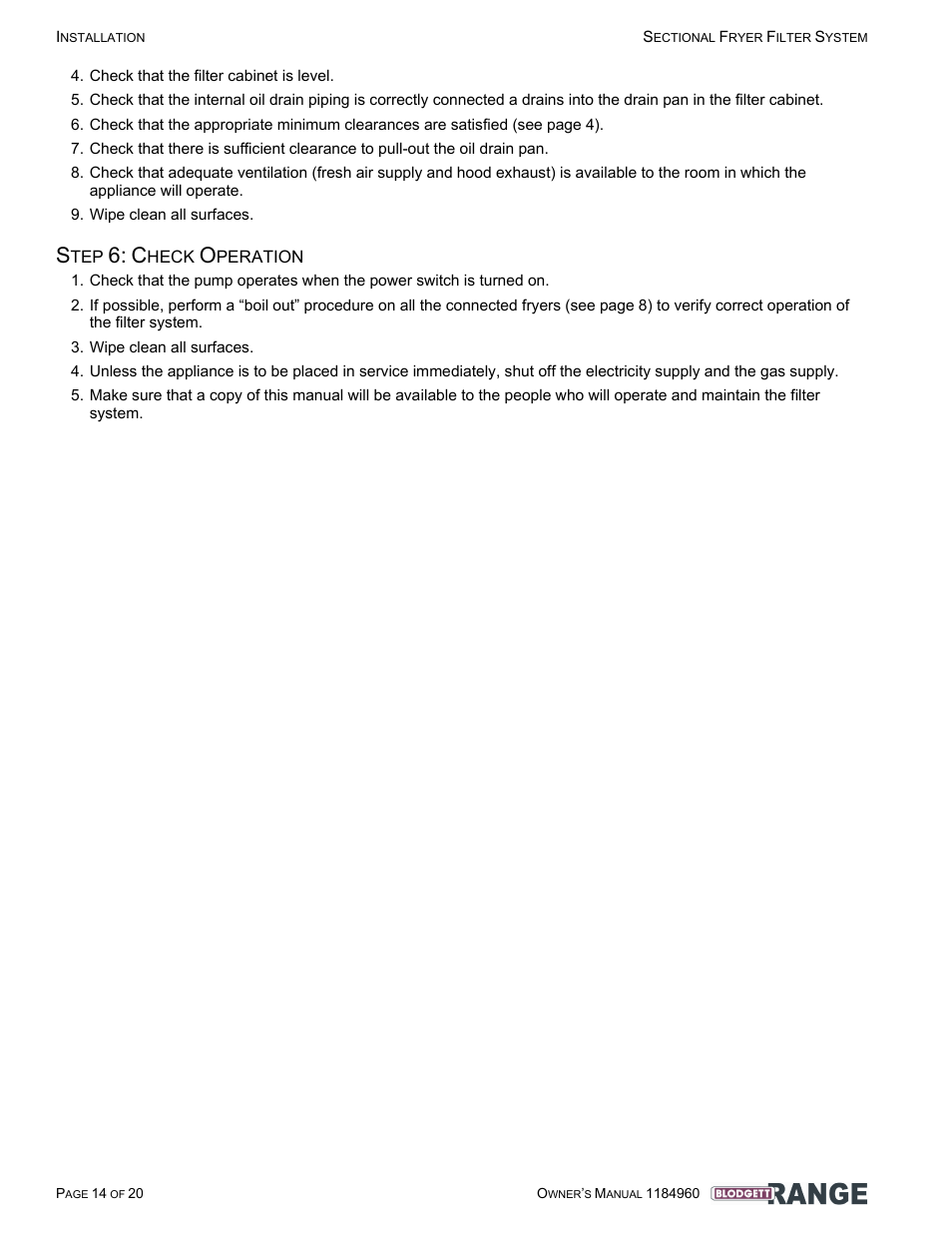 Step 6: check operation | Blodgett B24C-FF User Manual | Page 14 / 20