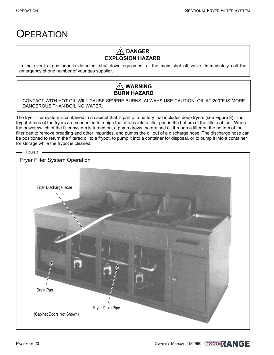 Operation, Fryer filter system operation, Peration | Blodgett B24C-FF User Manual | Page 6 / 20