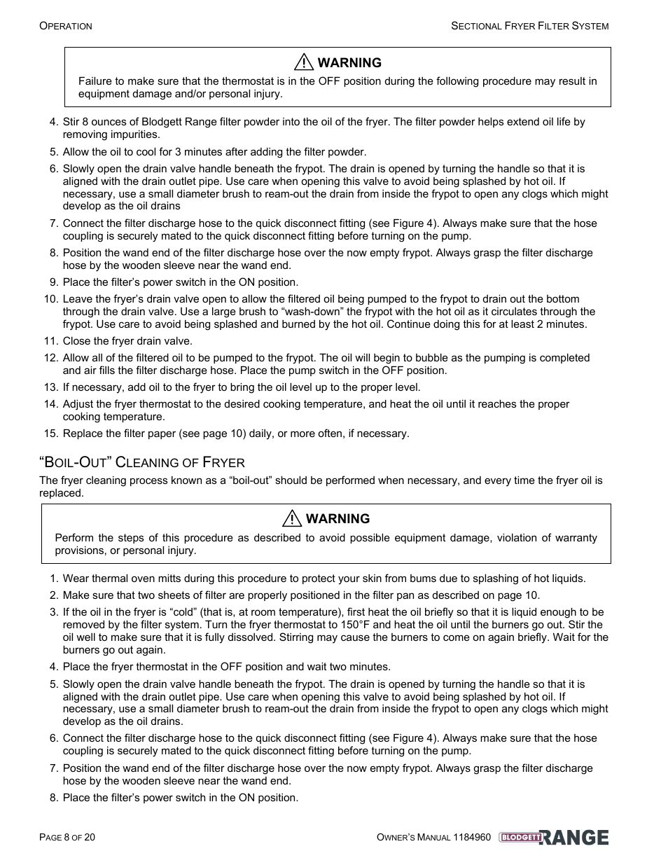 Boil-out” cleaning of fryer | Blodgett B24C-FF User Manual | Page 8 / 20
