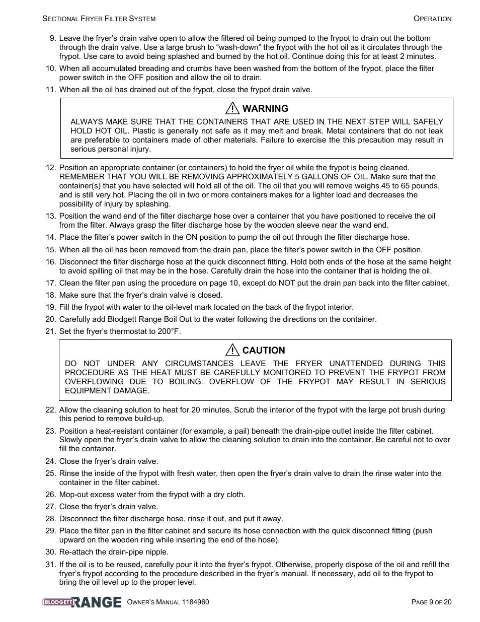 Warning, Caution | Blodgett B24C-FF User Manual | Page 9 / 20