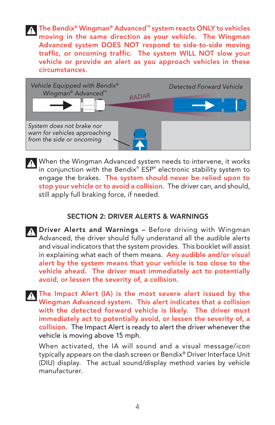 Bendix Commercial Vehicle Systems WINGMAN ADVANCED OPERATORS MANUAL User Manual | Page 4 / 28