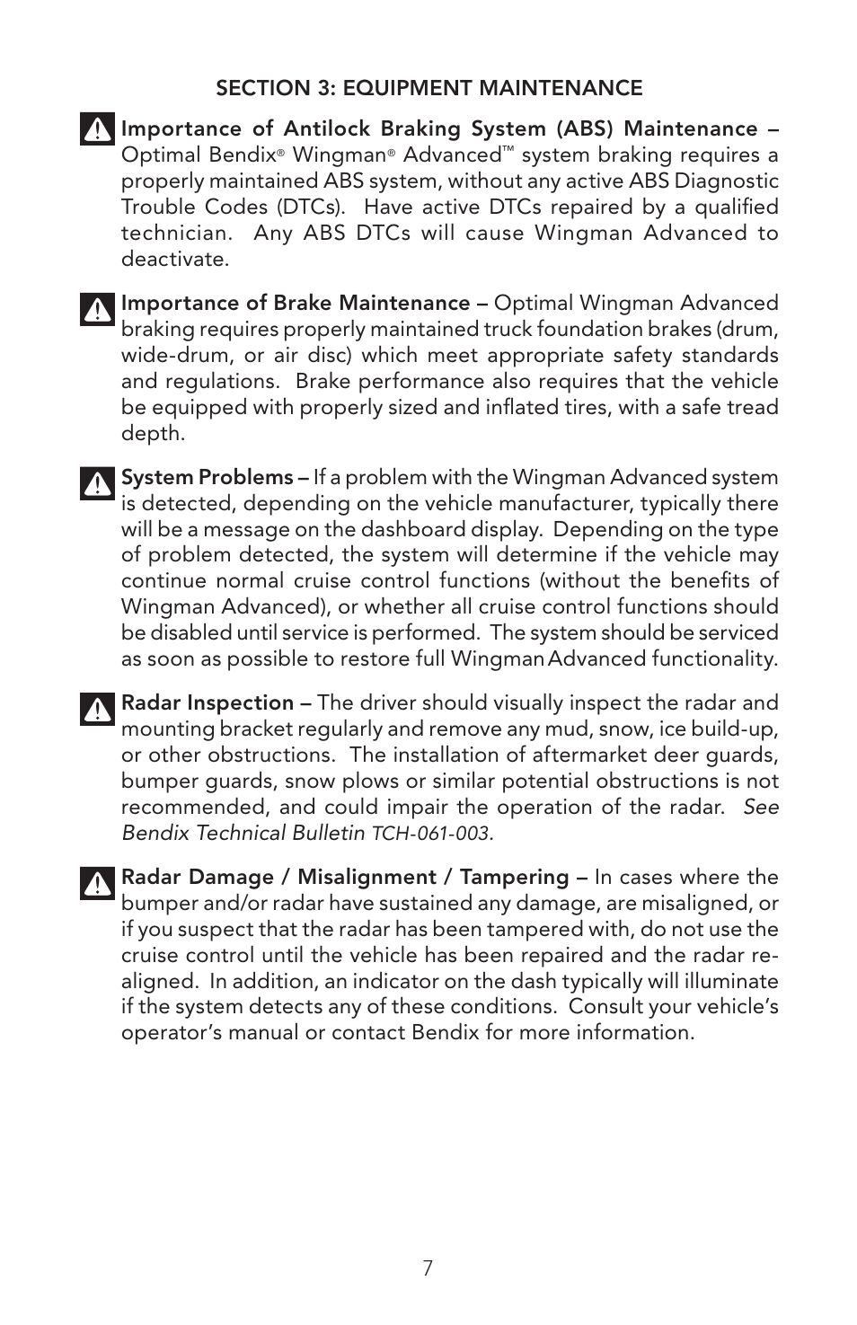 Bendix Commercial Vehicle Systems WINGMAN ADVANCED OPERATORS MANUAL User Manual | Page 7 / 28