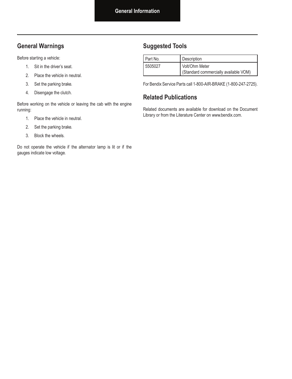 General warnings, Related publications, Suggested tools | Bendix Commercial Vehicle Systems BLINDSPOTTER TROUBLESHOOTING GUIDE User Manual | Page 2 / 30