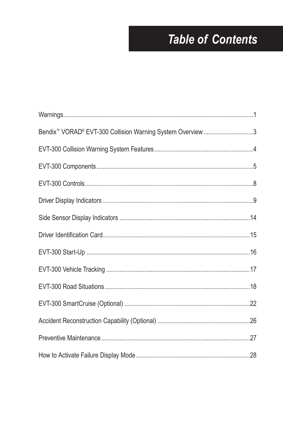 Bendix Commercial Vehicle Systems VORAD EVT-300 DRIVER INSTRUCTIONS User Manual | Page 3 / 36