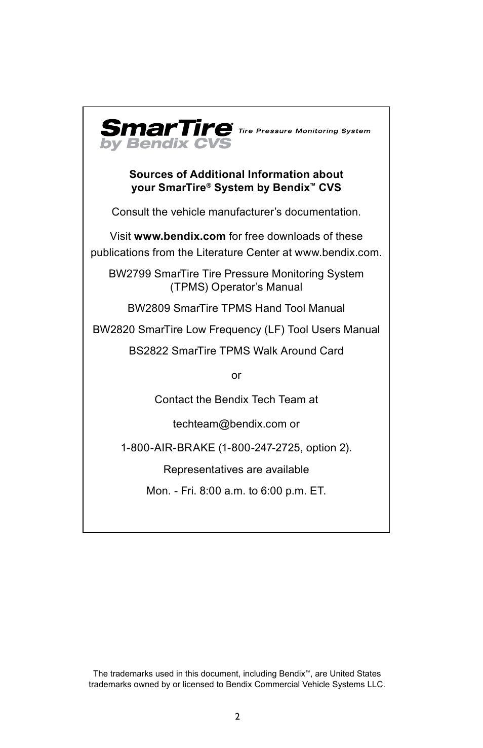 Bendix Commercial Vehicle Systems SmarTire Trailer-Link Op Manual User Manual | Page 2 / 52