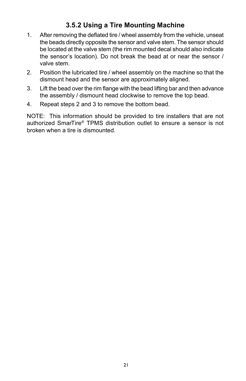 2 using a tire mounting machine | Bendix Commercial Vehicle Systems SmarTire Trailer-Link Op Manual User Manual | Page 21 / 52