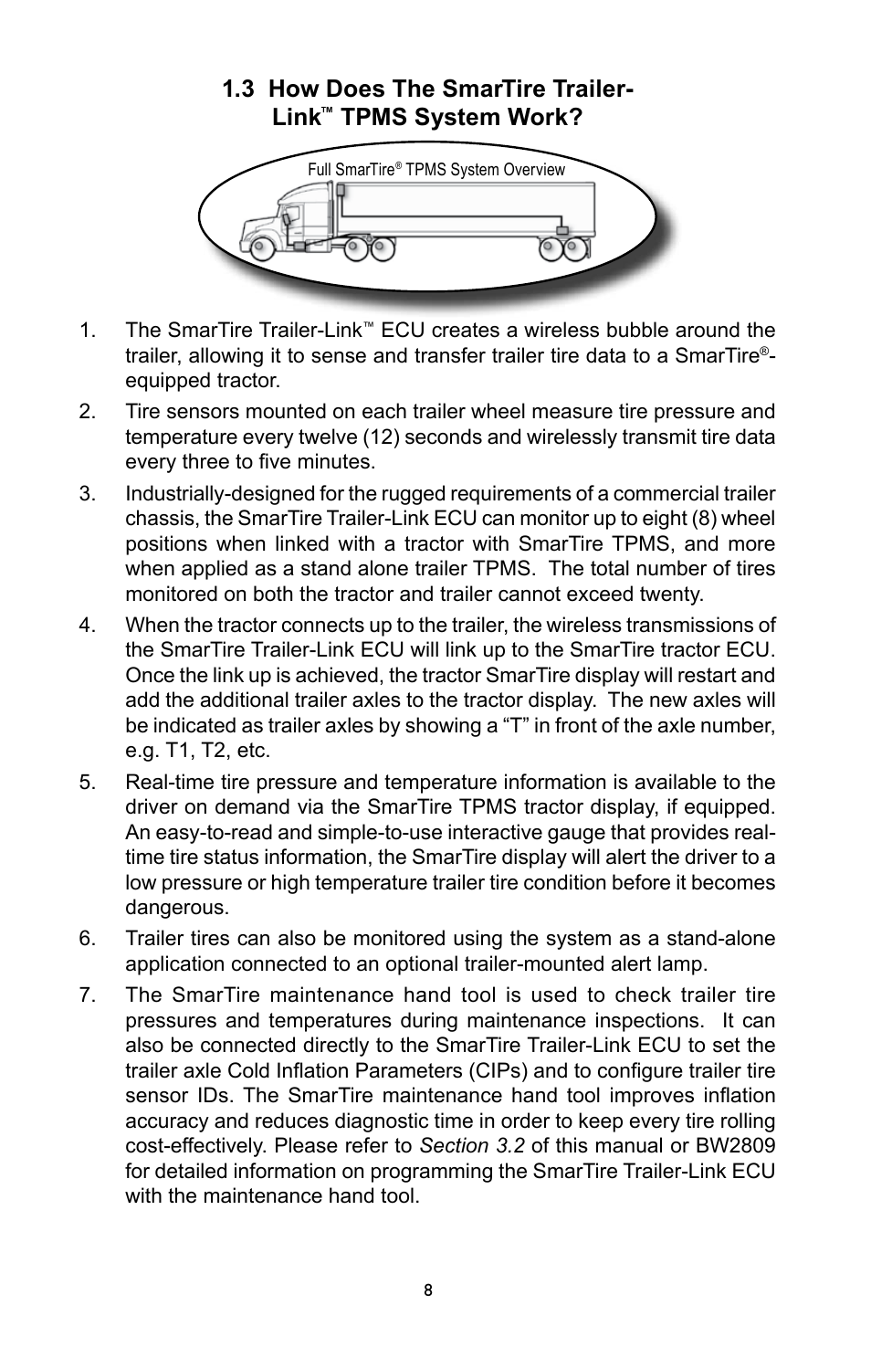 3 how does the smartire trailer- link, Tpms system work | Bendix Commercial Vehicle Systems SmarTire Trailer-Link Op Manual User Manual | Page 8 / 52