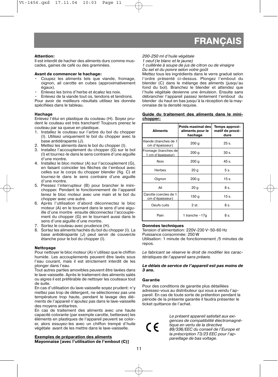 Français | Vitek VT-1456 User Manual | Page 12 / 32
