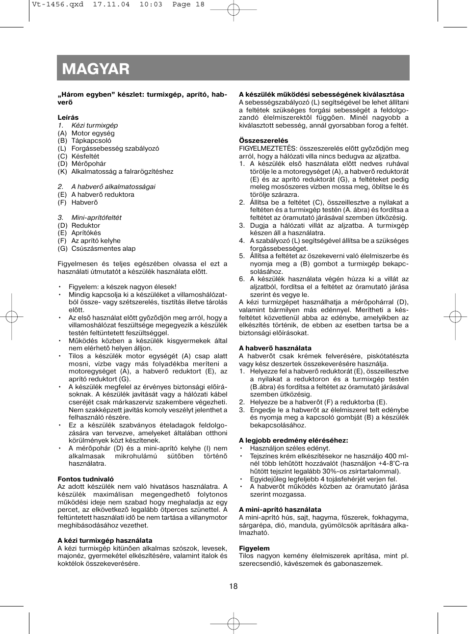 Magyar | Vitek VT-1456 User Manual | Page 19 / 32