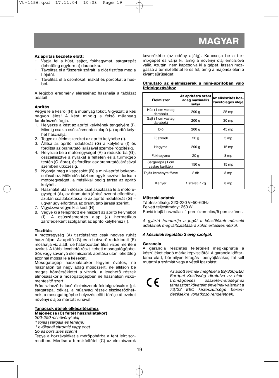 Magyar | Vitek VT-1456 User Manual | Page 20 / 32