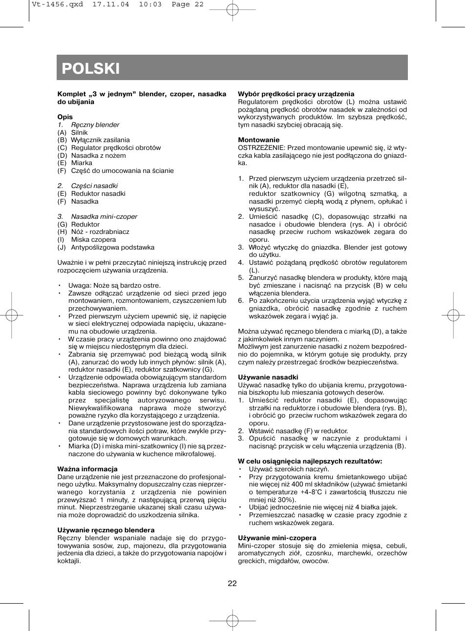 Polski | Vitek VT-1456 User Manual | Page 23 / 32