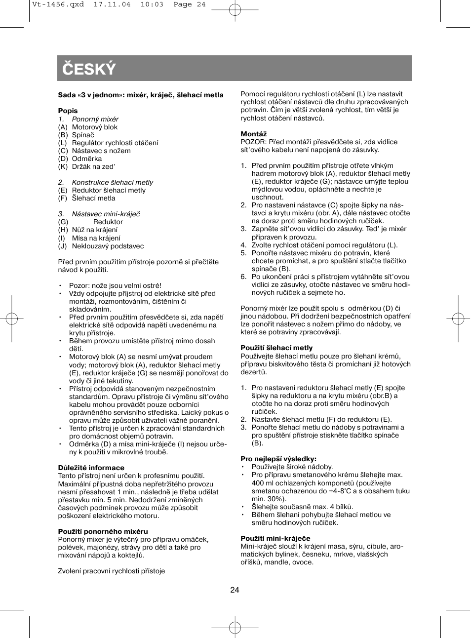 Èeský | Vitek VT-1456 User Manual | Page 25 / 32