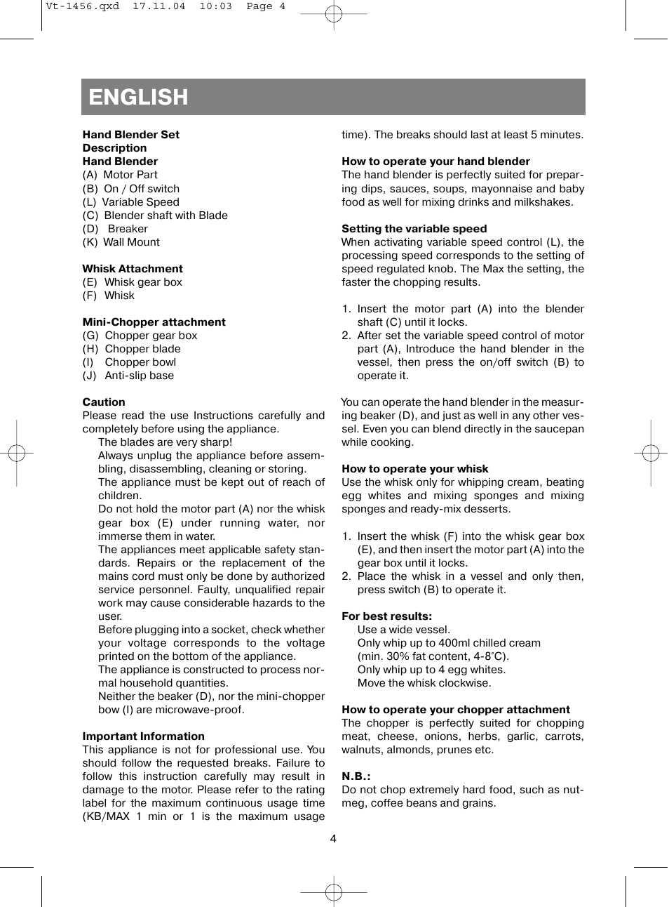 English | Vitek VT-1456 User Manual | Page 5 / 32